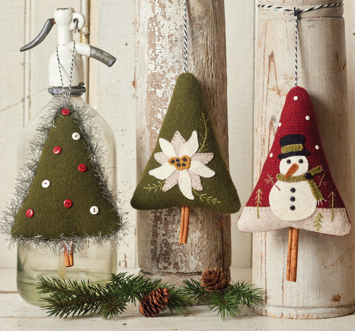 Trio of Holiday Tree Ornament Buttermilk Basin