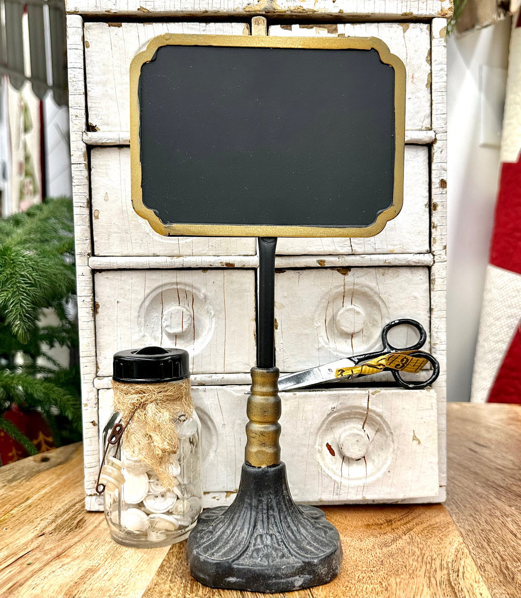 Scalloped Rectangle Chalkboard Stand w/ Aged Gold Distressed Border