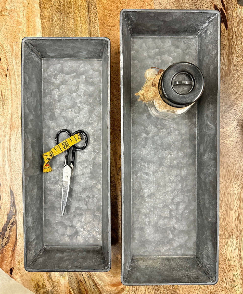 Aged Rectangle Metal Tray Buttermilk Basin